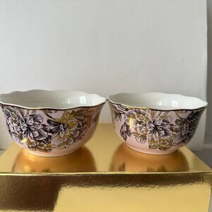 NEW 222 Fifth ADELAIDE PINK/GOLD 2 Cereal/Soup Bowls Set of 2 Porcelain
